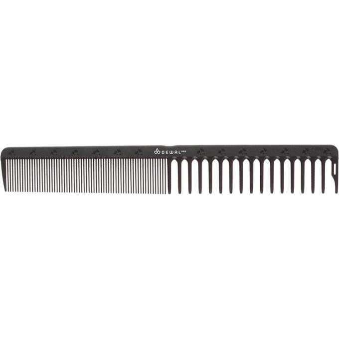 Расческа рабочая DEWAL CARBON black комбинированная, черная 18.5 см