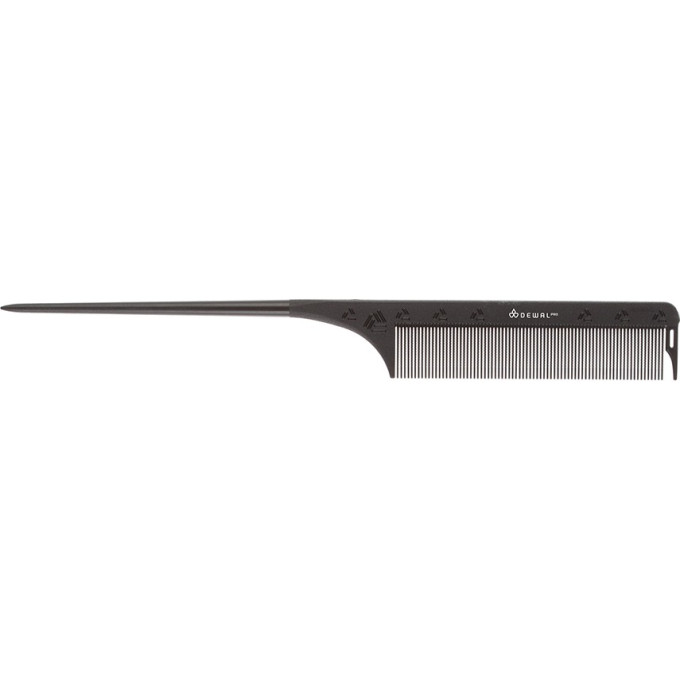 Расческа рабочая DEWAL CARBON black с карбоновой спицей, черная 21,5 см
