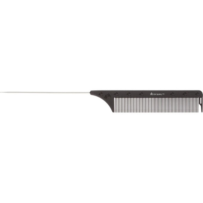 Расческа рабочая DEWAL CARBON black с металлической спицей, черная 22,5 см